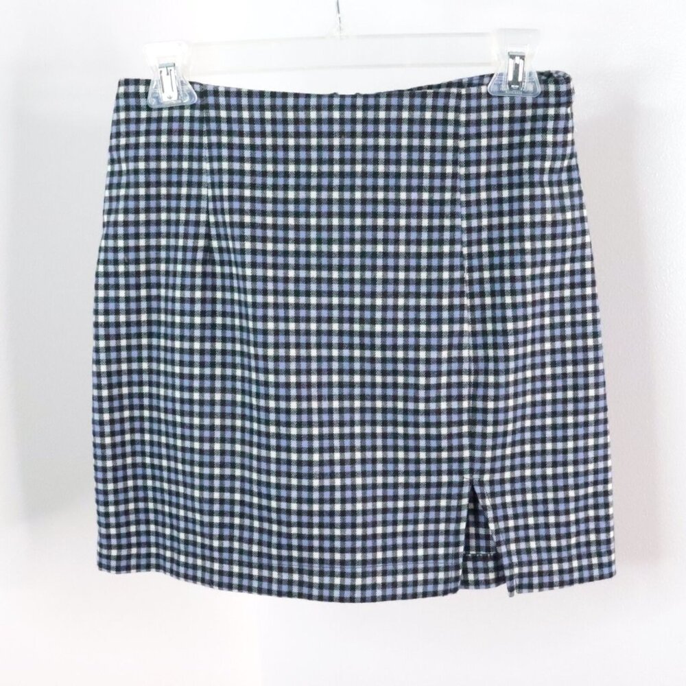 Wild Fable Women's 4 Blue Gingham Plaid Check Schoolgirl Pencil Mini Skirt